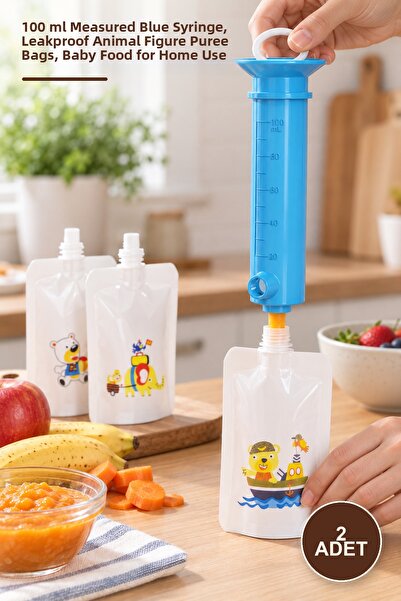 Yenilig 2 Pieces of Baby Puree Filling Apparatus – 100 ml Blue Syringe, Leak-...