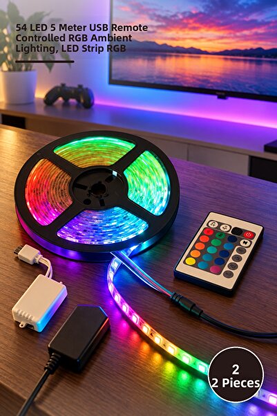 Yenilig 2 Pieces Rgb Led Strip – 54 Leds 5 Meters USB Controlled Colorful Amb...