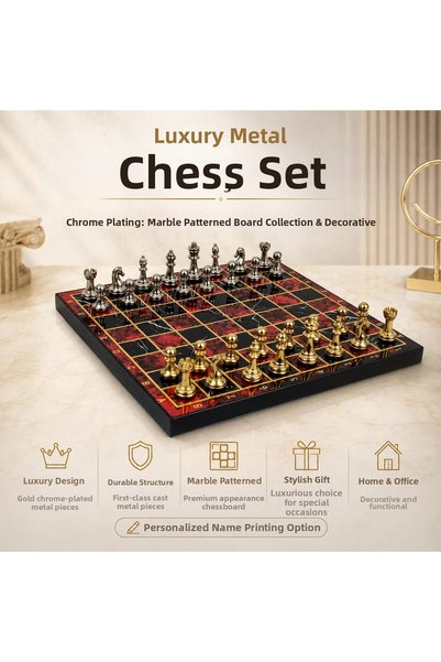 e-life shop طقم شطرنج معدني فاخر مع أشكال من الكروم مقاس 20 × 20 سم بنمط رخام...