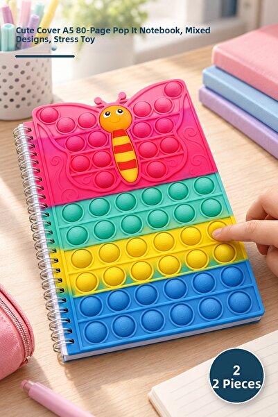 Yenilig 2 Pieces Pop-It Notebook – A5 80 Sheets Notepad with Cute Cover, Asso...
