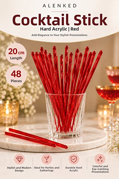 alenked Cocktail Stick Red Hard Mica 20 cm Presentation Event Party Decoratio...