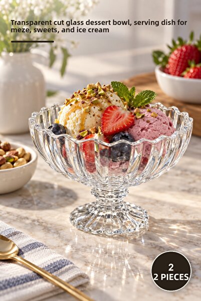 Yenilig 2 Crystal Snack Bowls – Transparent Cut Glass Snack Bowl, Presentatio...