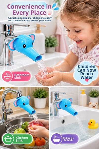 İnfeta Children's Faucet Extender with Blue Elephant Figure, Hand Washing Ass...