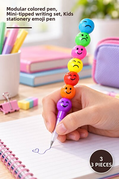 Yenilig 3 Pieces of Egg-Layering Pens with Emojis – Modular Colorful Pens, Mi...