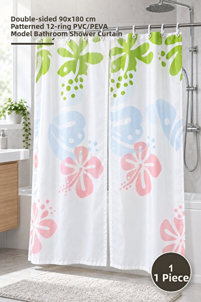 Yenilig 1 Piece Pvc Shower Curtain – Double Panel 90X180 cm Patterned with 12...