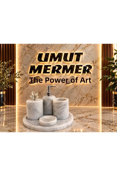 umut mermer طقم حمام من الرخام الأبيض مع عروق رمادية
