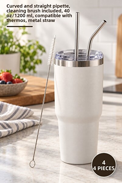 Yenilig 4-Piece Extra Long Stainless Steel Straw Set – Curved and Straight St...