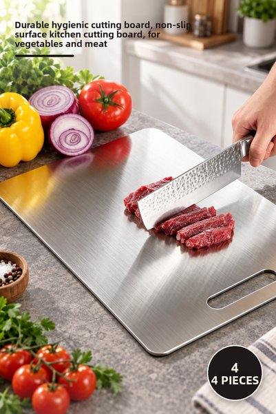 Yenilig 4 Pieces Stainless Steel Cutting Board – Durable Hygienic Cutting Boa...