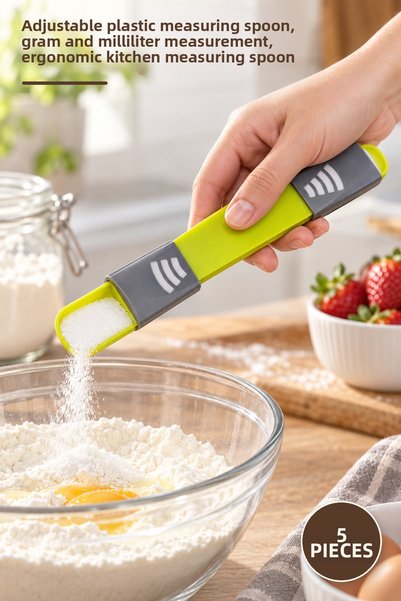 Yenilig 5 Pieces Adjustable Measuring Spoons – Adjustable Plastic Measuring S...