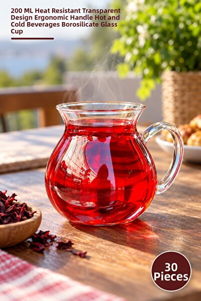 Yenilig 30 قطعة من أكواب زجاج البوروسيليكات - 200 مل، تصميم شفاف مقاوم للحرار...
