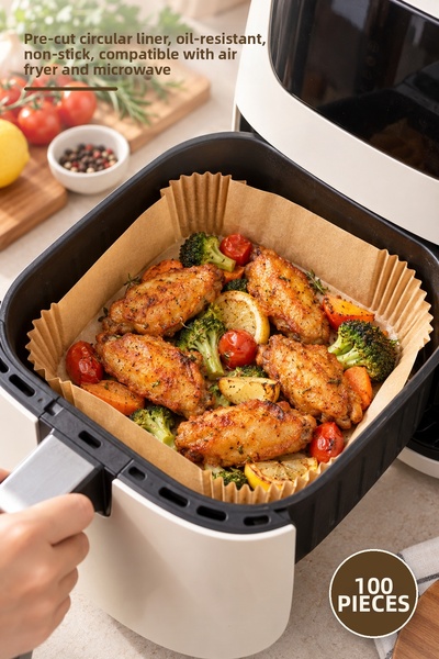 Yenilig 100 Pieces of Air Fryer Baking Paper – Pre-Cut Circular Liners, Oil-R...