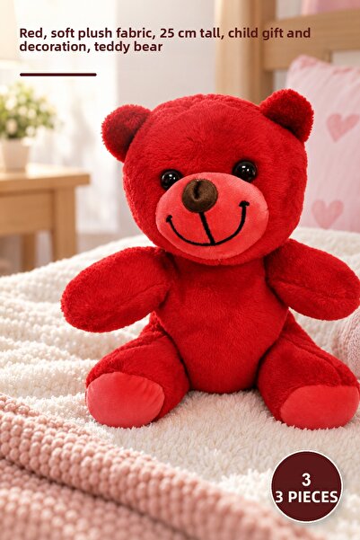 Yenilig 3 Pieces Plush Teddy Bear – Red, Soft Plush Fabric, 25 cm Tall, Child...