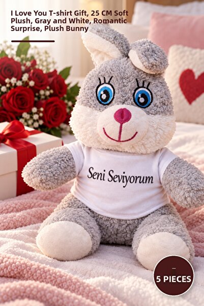 Yenilig 5 Pieces Plush Rabbit - I Love You T-Shirt Gift, 25 cm Soft Plush, Gr...