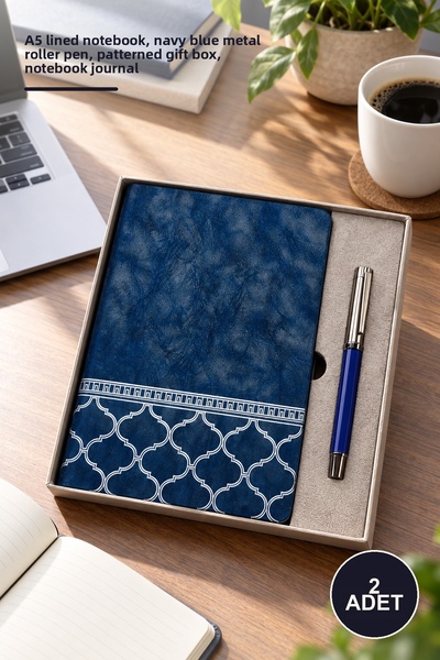 Yenilig 2 Pieces Blue Thermo Leather Notebook and Metal Roller Pen Set – A5 L...
