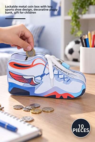 Yenilig 10Pcs Metal Shoe Piggy Bank – Metal Money Box with Lock and Key, Snea...