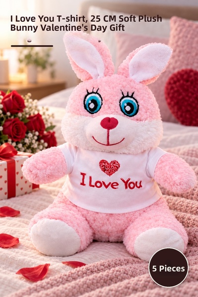 Yenilig 5 Pieces of Cute Pink Plush Rabbits – with I Love You T-Shirt, 25 cm ...