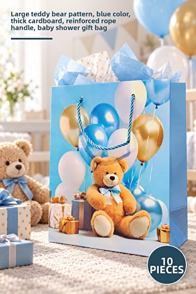 Yenilig 10 Pieces of Cardboard Gift Bags – Large Size with Teddy Bear Pattern...