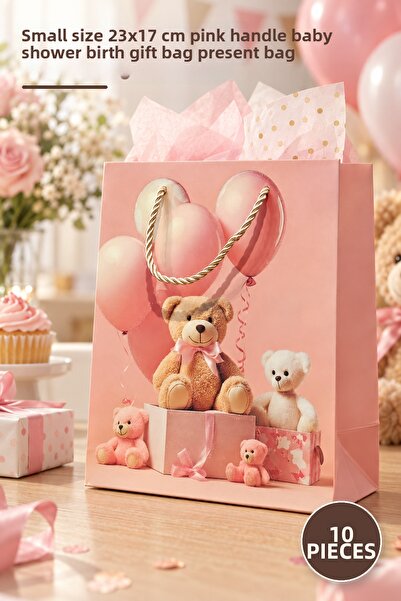 Yenilig 10 Pieces of Teddy Bear Patterned Cardboard Gift Bags – Small Size 23...