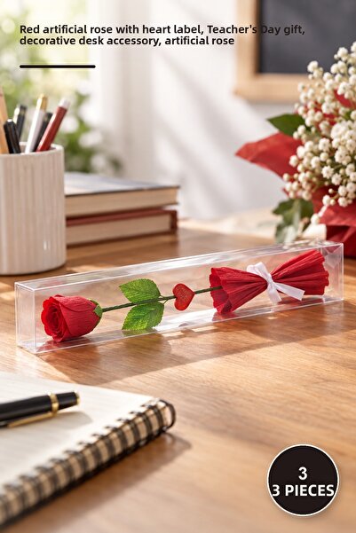 Yenilig 3 Pieces of Transparent Boxed Roses with Crapons – Red Artificial Ros...