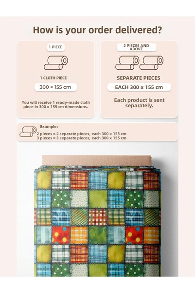 FabricMarket قماش ساتان قطني 100% - 300×155 سم - بنمط منقوش ومنقط، بألوان أخضر وأزرق وبرتقالي وأصفر