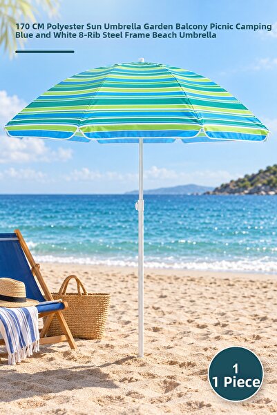 Yenilig 1 Piece Beach Umbrella – 170 cm Polyester Sun Umbrella for Garden Bal...