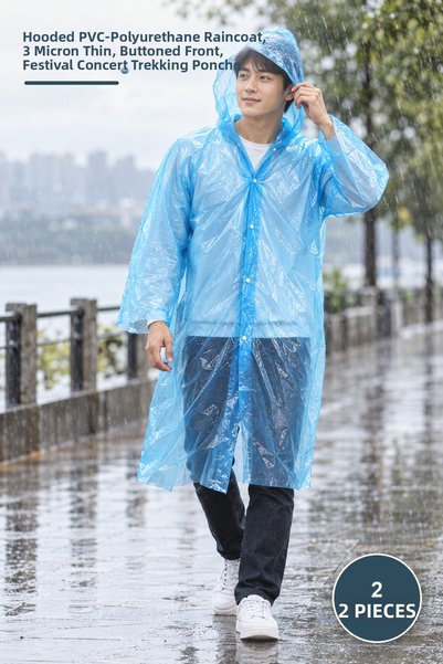 Yenilig 2Pcs Thin Transparent Raincoat – Hooded Pvc-Polyurethane Rainwear, 3 ...