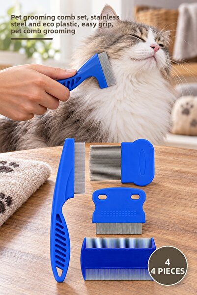 Yenilig 4-Piece Bit Comb Set – Pet Hair Grooming Comb, Stainless Steel and Ec...