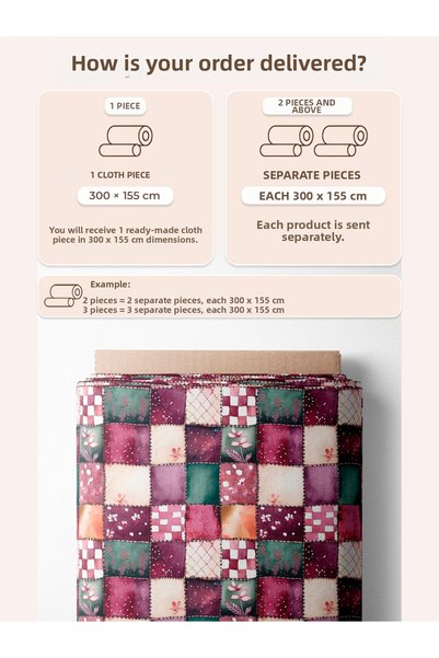 FabricMarket قماش ساتان قطني 100% - 300×155 سم - بنقوش زهرية وهندسية، بألوان العناب والوردي والفيروزي والكريمي