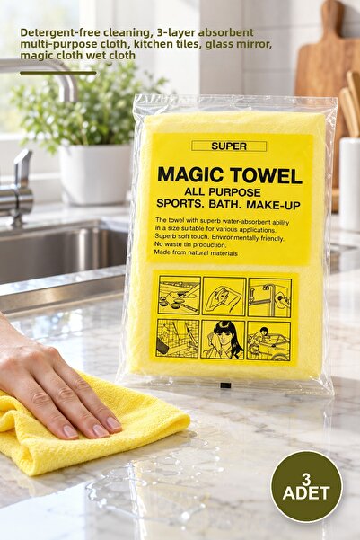 Yenilig 3 Pieces of Wet Magic Cloth – Detergent-Free Cleaning, 3-Layer Absorb...