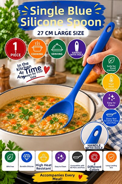 OpenCity Single Blue Large Size Silicone Spoon 27 cm Kitchen Cooking and Serv...