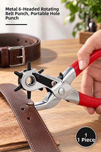 Yenilig 1 Piece Belt Hole Punching Pliers – Metal 6-Head Rotating Belt Punch,...