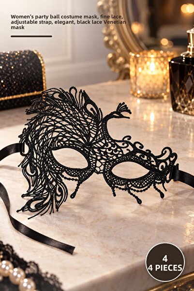 Yenilig 4 Pieces Black Lace Venetian Mask – Women's Party Prom Costume Mask, ...