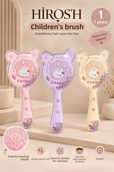 HİROS'H Teddy Bear Beaded Hair Brush Cute Design Hair Brush for Girls Kids Ha...