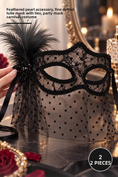 Yenilig 2 Pieces Black Lace Tulle Veil Party Mask – Fine Polka Dot Tulle Veil...