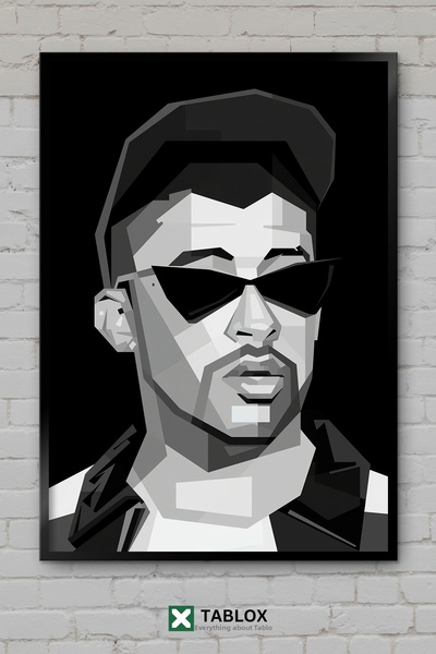 tablomaxtbx Bad Bunny Black White Rapper Reggaeton Latin Music Frame Look Dec...