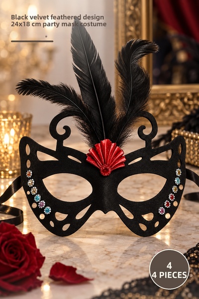 Yenilig 4 Pieces Butterfly Ball Mask – Black Suede Covered Feathered Design 2...