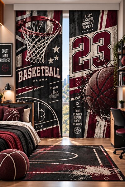 Bertille Home Κουρτίνα φόντου με θέμα το μπάσκετ για εφήβους και παιδιά, με 2...