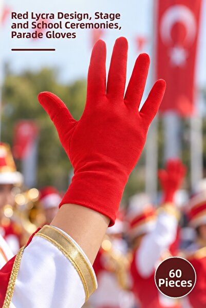 Yenilig 60 Pieces of Marching Band Performance Gloves – Red Lycra Design, for...