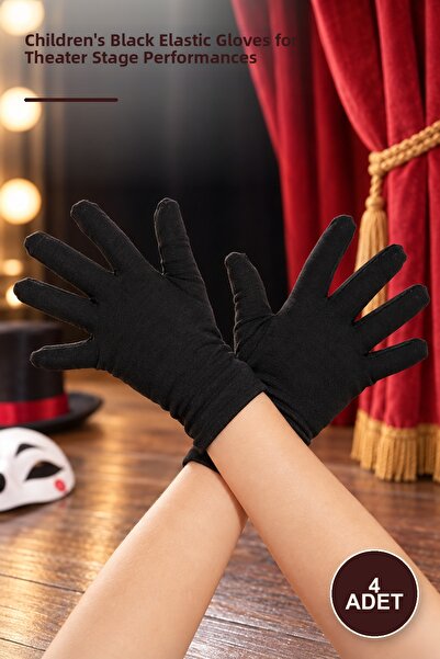 Yenilig 4 Pieces of Pantomime Gloves – Children's Lycra Black Gloves for Thea...