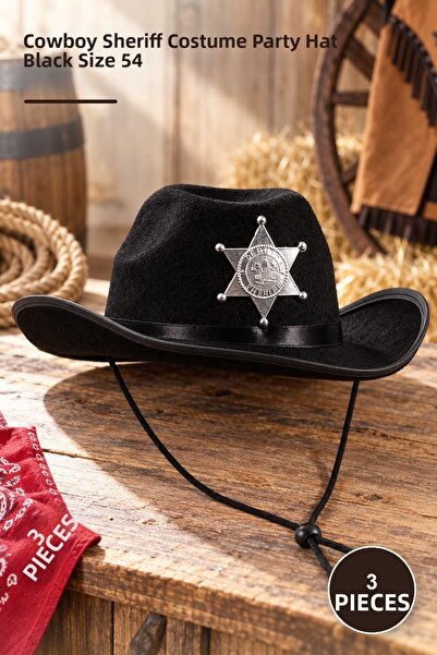 Yenilig 3pcs kids cowboy hat - felt sheriff costume party hat black number 54...