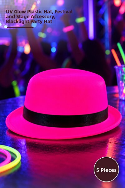 Yenilig 5 bucăți pălării de petrecere UV roz neon – pălărie din plastic străl...