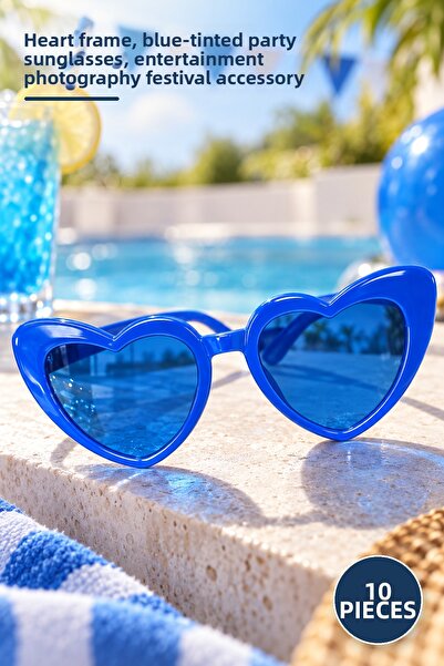 Yenilig 10 Pieces of Blue Heart-Shaped Party Glasses – Heart Frame, Blue Lens...