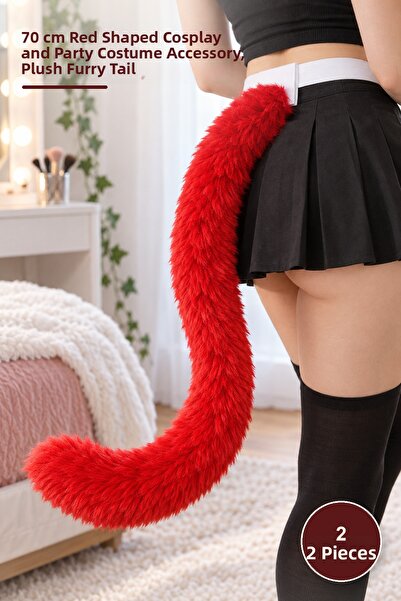 Yenilig 2Pcs Plush Tail – 70 cm Red Shapeable Cosplay and Party Costume Acces...
