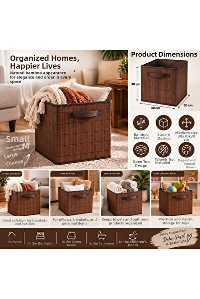 Altınkayaticaret Bamboo Wicker Basket 30X30X30 cm Square Decorative Organizer...
