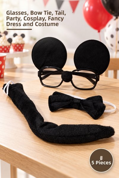 Yenilig 5-Piece Mickey Mouse Costume Accessory Set – Glasses, Bow Tie, Tail, ...