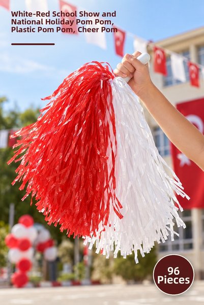 Yenilig 96 Pcs Pom Poms – White-Red School Performance and National Holiday P...