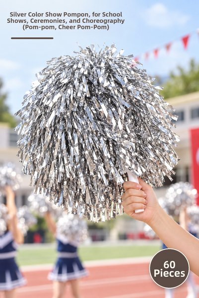 Yenilig 60 Pcs Pom Poms – Silver Color Cheer Poms, Pom Poms for School Perfor...
