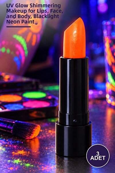 Yenilig 3 Pieces Uv Neon Orange Lipstick – Uv Glow Glowing Makeup Paint for L...