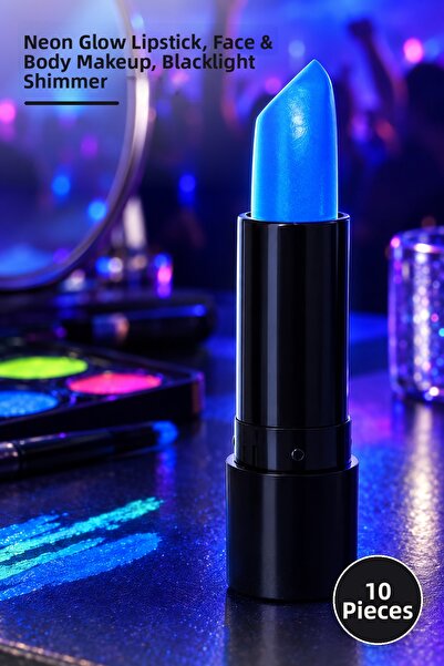 Yenilig 10 Pieces of Uv Neon Blue Lipstick – Neon Glow Lip Paint, Face & Body...