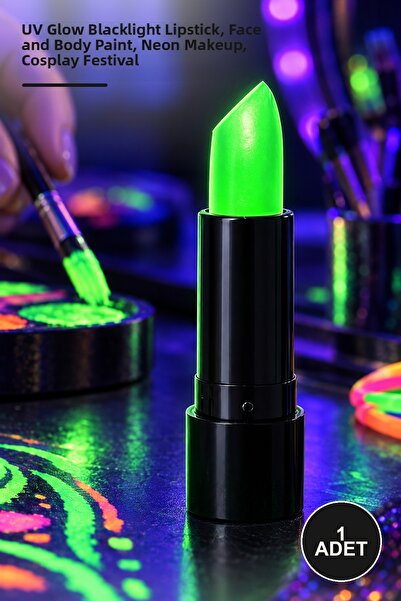 Yenilig 1 Piece Uv Neon Green Lipstick – Uv Glow Blacklight Lipstick, Lip Fac...